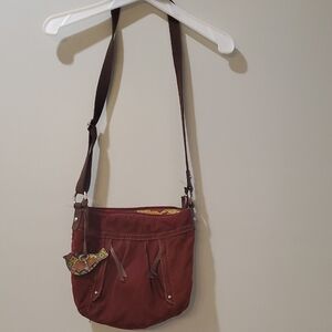 Maroon Fossil Corduroy Crossbody Bag